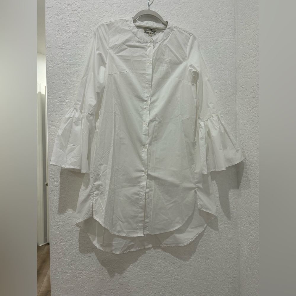 COCO’S KISS • White Bell Sleeve Button Down Shirt Dress • size S - Picture 2 of 14